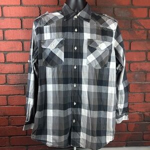 Koman Jeans Men's Large Grey Plaid Button Down Shirt‎ – Casual, Everyday